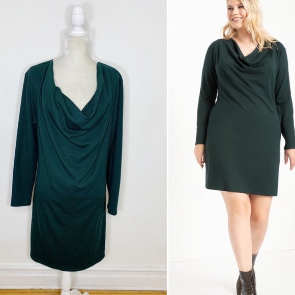 Eloquii Dark Green Cowl Neck Knit Long Sleeve Sweater Dress Shift Classy 18 Plus - Picture 5 of 9